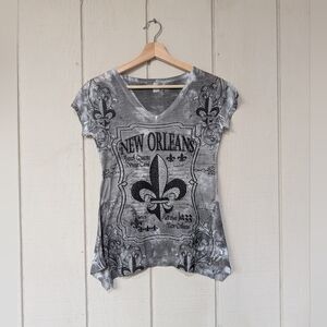 Y2K Bling New Orlens Fleur‎ De Lis Embellished Top Grunge Mall Goth